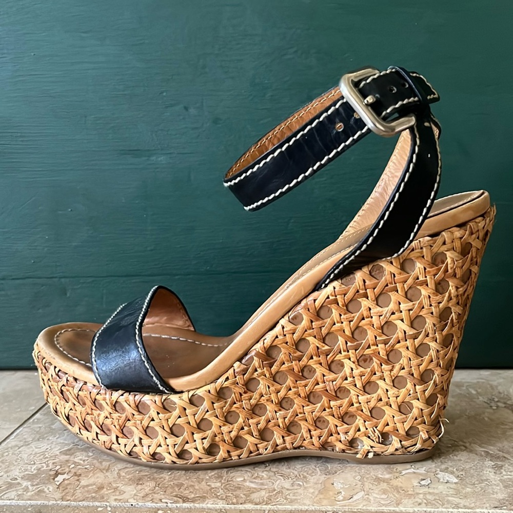 Prada Black and Tan Espadrille Wedges